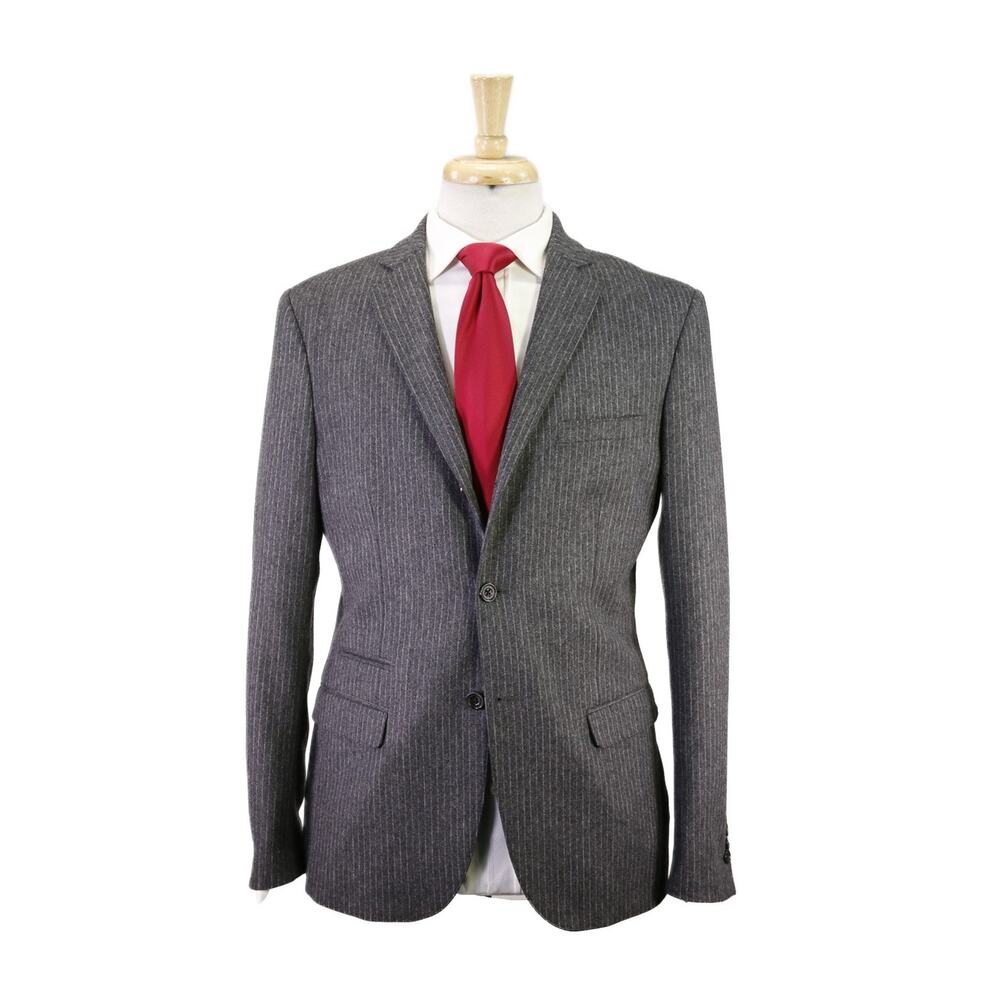 NN07 No Nationality Gray Striped Wool Fleece 2-Btn Suit 40R